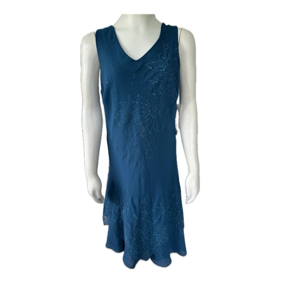 Top Choice Fashion NWT Intricate Floral Beading Sequin Cocktail Midi Dress L